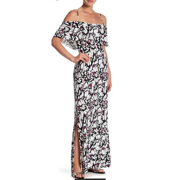 Tart Collections Womens Tacita Off Shoulder Maxi Dress Wings Pattern size Small - Picture 1 of 15